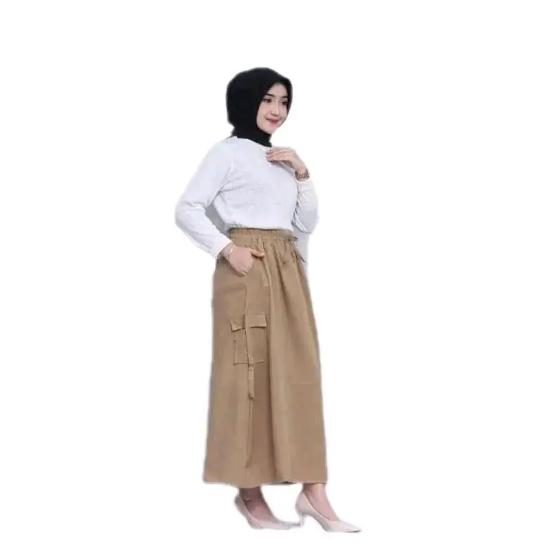 Rok Cargo Skirt Katun Twill Premium Full Karet Wanita Fashion Panjang Dewasa Bawahan Kerja Casual Muslim Formal Kancing Rempel Samping Nyaman   rok waffle simpel moca blue navi