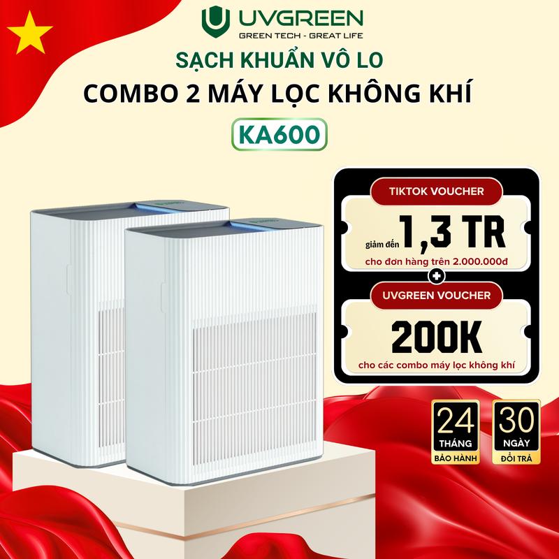 Combo 2 Máy Lọc Không Khí Diệt Khuẩn Cho Bé UVGREEN KA600 - UVC LED Hiện Đại - Ion Âm Làm Sạch Không Khí Phòng Ngủ - Bộ Lọc HEPA H13 Chống Vi Khuẩn