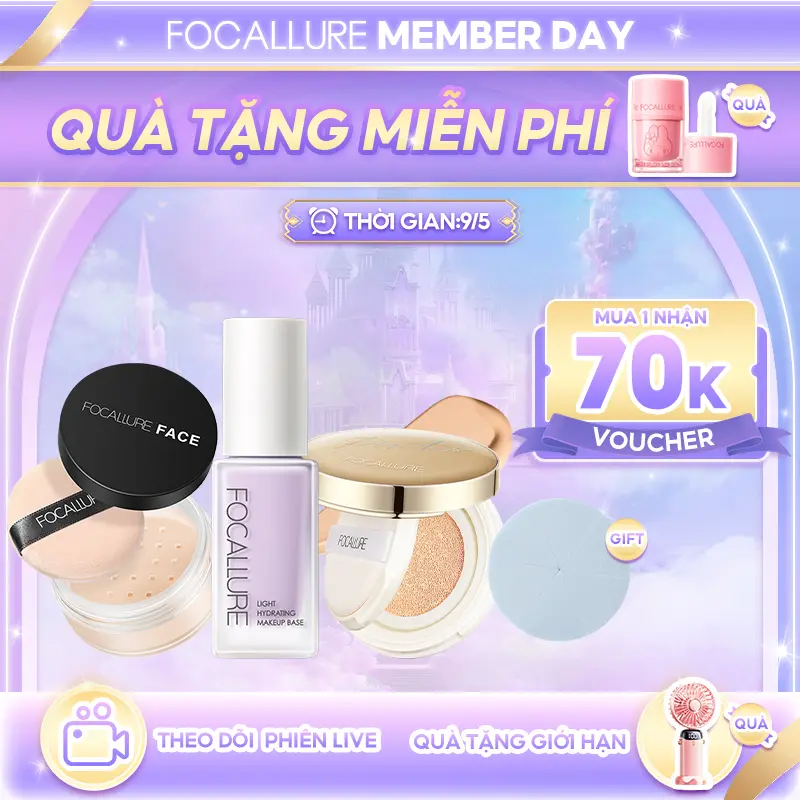【 Voucher 70K 】FOCALLURE Combo 2 Món Kem Lót Hỗ Trợ Làm Đều Màu Da + Phấn Nước Cushion Hỗ Trợ Che Phủ Lỗ Chân Lông Phù Hợp Cho Mọi Loại Da