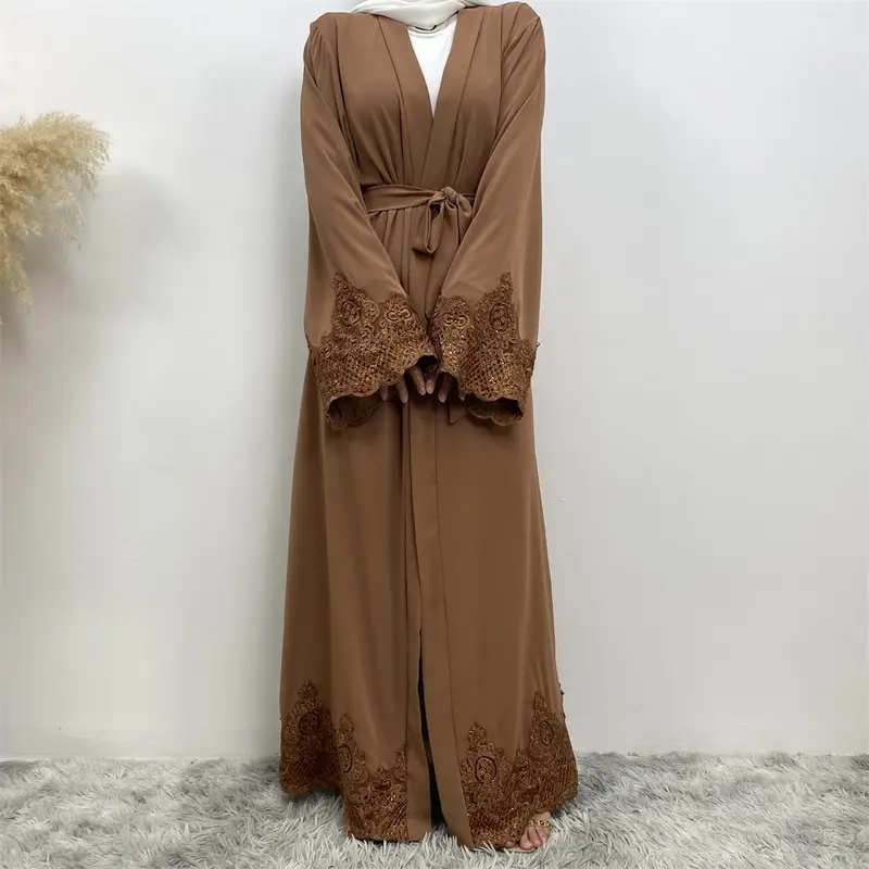 1989#  New fashion lace applique loose cuff open abayas 5 colors 3