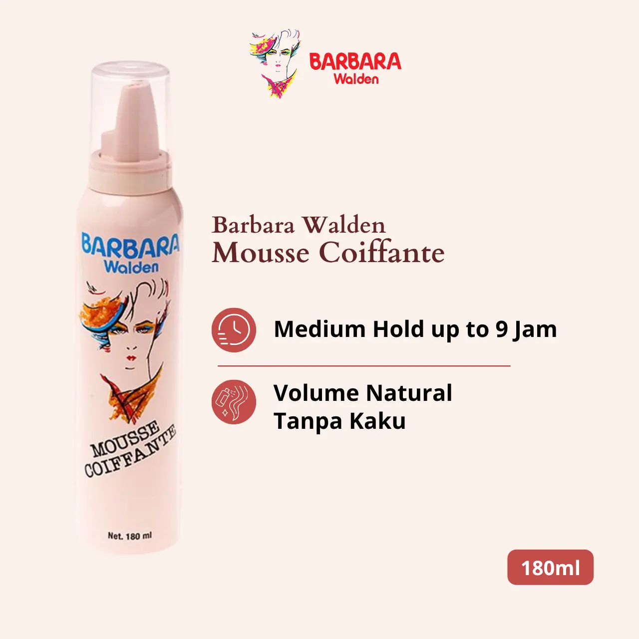 Barbara Mousse Coiffante 180ml - Hair Foam Medium Hold 6-9 Jam untuk Semua Jenis Rambut Aman & Nyaman