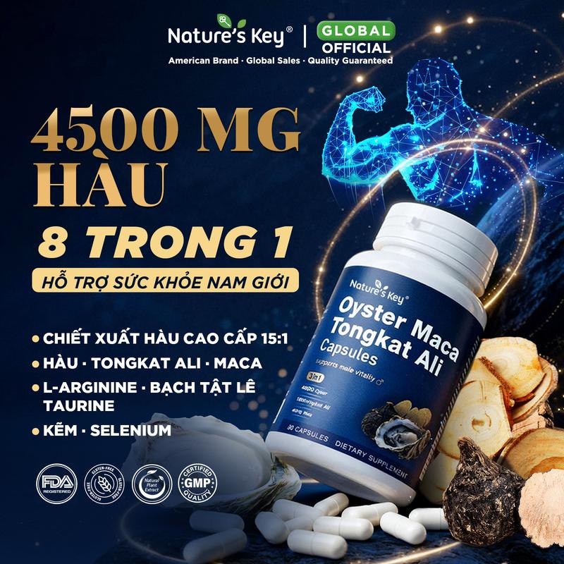 [KOL3] Viên Uống Bổ Sung Hàu Nature's Key - Thực phẩm bổ sung thảo dược dành cho nam, Công thức chăm sóc sức khỏe nam giới hằng ngày - 8 Dưỡng Chất Gồm Hàu, Kẽm, Tongkat Ali, Maca, Cùng Các Thành Phần Khoáng Chất Dinh Dưỡng Khác, Hộp 30 Viên