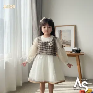Alafastore Dress Anak Perempuan Pesta Gaun Ulang Tahun A136 Fashion Motif Import Premium Kualitas Mewah Bahan Katun Melarterka