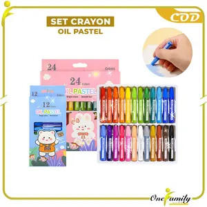 [COD] OFM A99 Crayon Oil Pastel Perlengkapan Mewarnai Anak Isi 12 dan 24 Warna