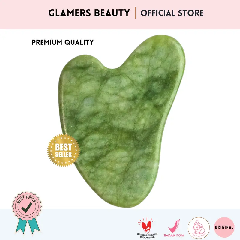 GLAMERS BEAUTY - GUASHA HIJAU STONE premium quality Guasha Stone Wajah Facial Muka alat simetris 0