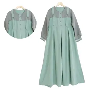 Baju Gamis Anak Perempuan Usia 7 8 9 10 11 12 13 14 15 Tahun Rona Overall Set 2in1 Matt Crinkle Airf Mix Katun Square Setelan Remaja Tanggung Pakaian Muslim Anak Terbaru Dress Airflow Wanita Syari Lebaran