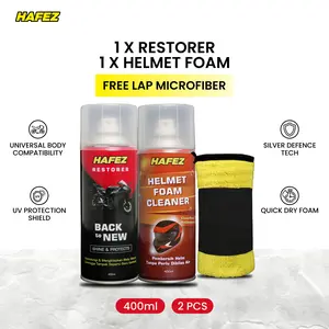 HAFEZ 1 RESTORER 1 HELMET FOAM CLEANER BUNDLING LAP MICROFIBER Pengkilap dan Penghitam body motor