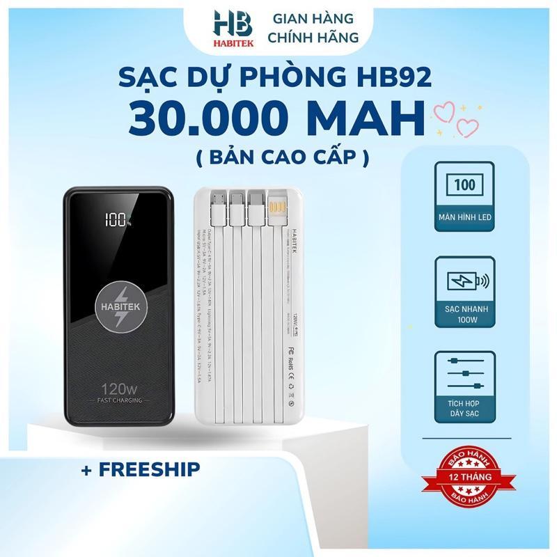 Sạc Dự Phòng HB92 30.000MAH 50000MAH , Sạc Siêu Nhanh, Tích Hợp 2 Dây Sạc, Hiển thị màn hình LED, Bảo Hành 12 Tháng [ Đổi trả bất kỳ lý do gì ] Phụ Kiện Điện Thoại Pin Dự Phòng