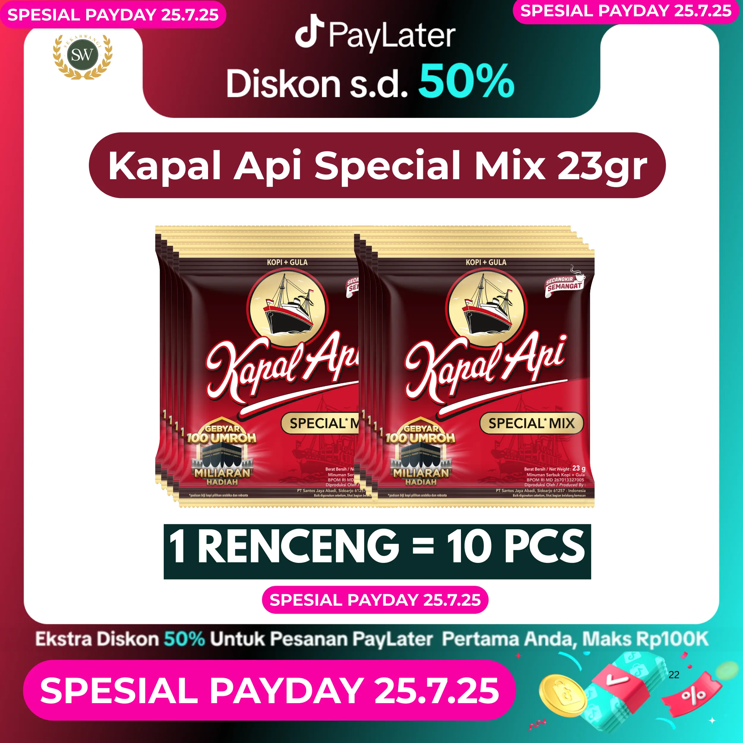 KOPI KAPAL API SPECIAL MIX kopi hitam gula spesial- PER RENCENG (10 x 23gr) kopi hitam plus gula coffee luwak liong abc susu