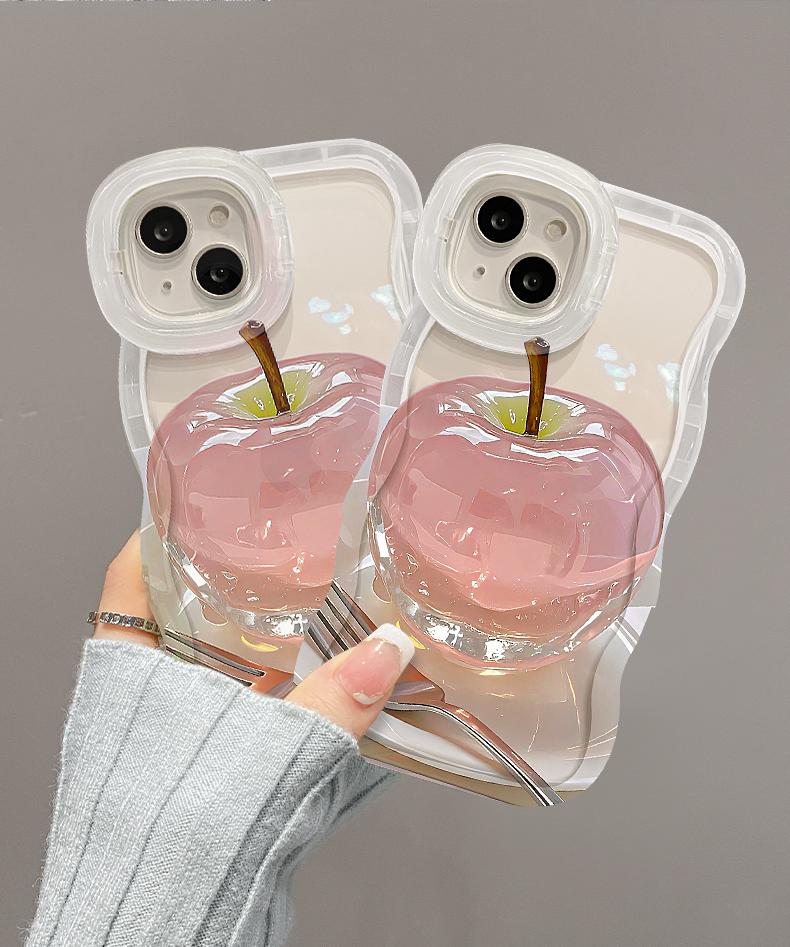 Case HP khusus untuk iPhone/OPPO/VIVO/Xiaomi/Redmi/Samsung/Infinix/Realme，Casing HP Gaya Manis & Cool Tema Apel Kristal Dengan Penyangga Ganda，|Stylish untuk Wanita