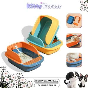 Cat Litter Box Tempat Bak Pasir Kucing Kapasitas Besar Bentuk Kokoh Semi Tertutup Dengan Pembatas Tinggi Dan Lubang Ventilasi Ukuran 35cm x 53cm x 21cm