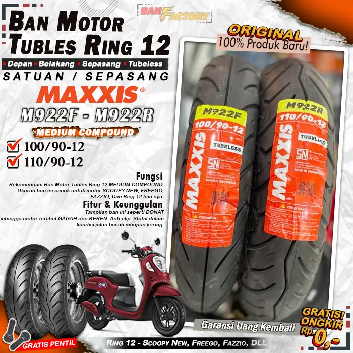 [SATUAN] Ban Motor Scoopy Donat Maxxis M922 Ring 12 Tubles Ban Motor Tubeless Scoopy Fazzio Freego Ring 12 0
