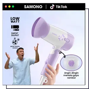 (EKSKLUSIF JORDI ONSU) SAMONO SW-HD10 Hair Dryer Pengering Rambut Low Watt 300 Watt 2 Kecepatan Angin Bisa Dilipat