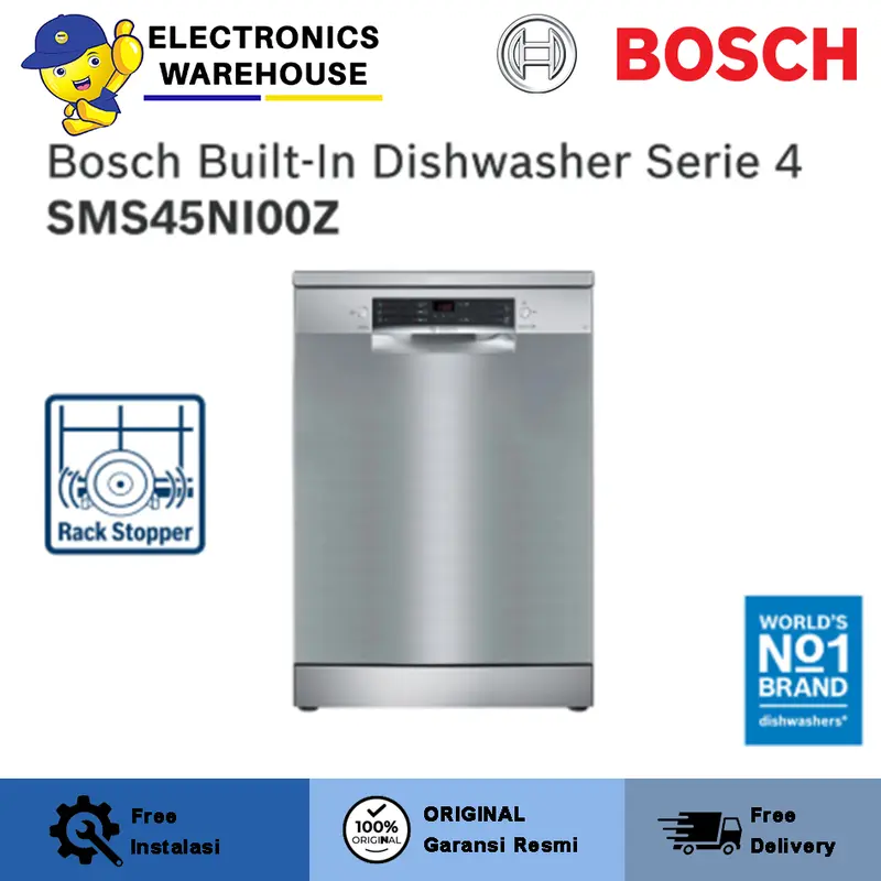Bosch SMS45NI00Z Free-Standing Dishwasher 60cm Seri 4 Silver Inox 1