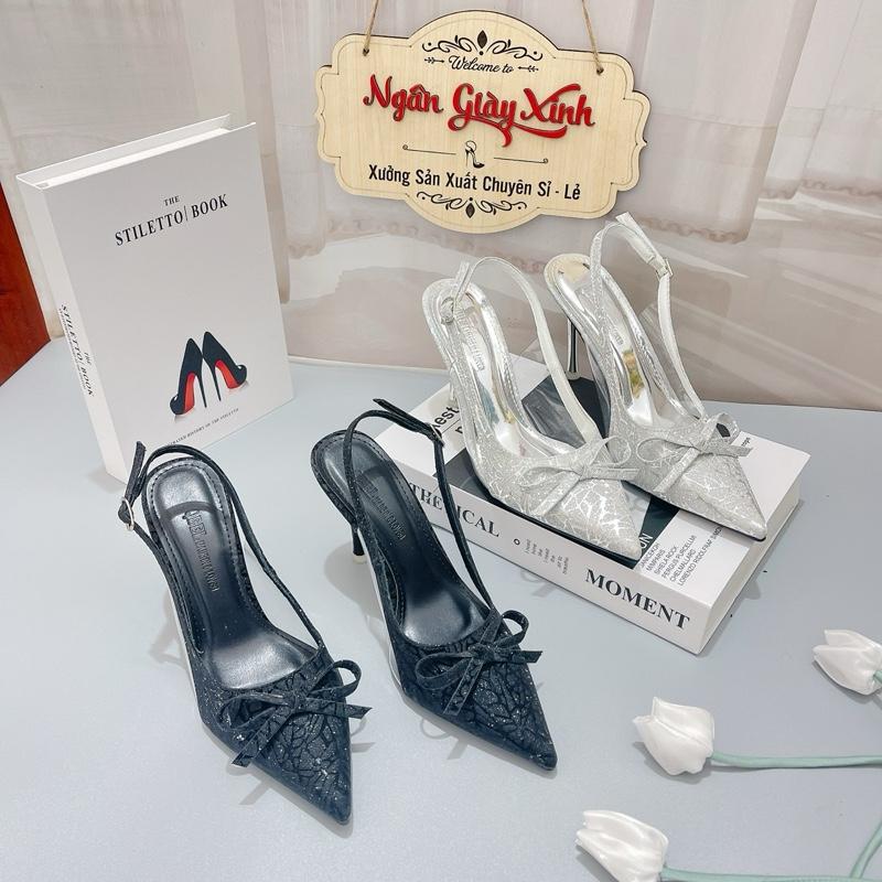 Cao Gót Đi Tiệc Chất KIM TUYẾN ÁNH BẠC NƠ SỐ 8 chất mềm đế tpr đúc nguyên khối 5-7-9cm