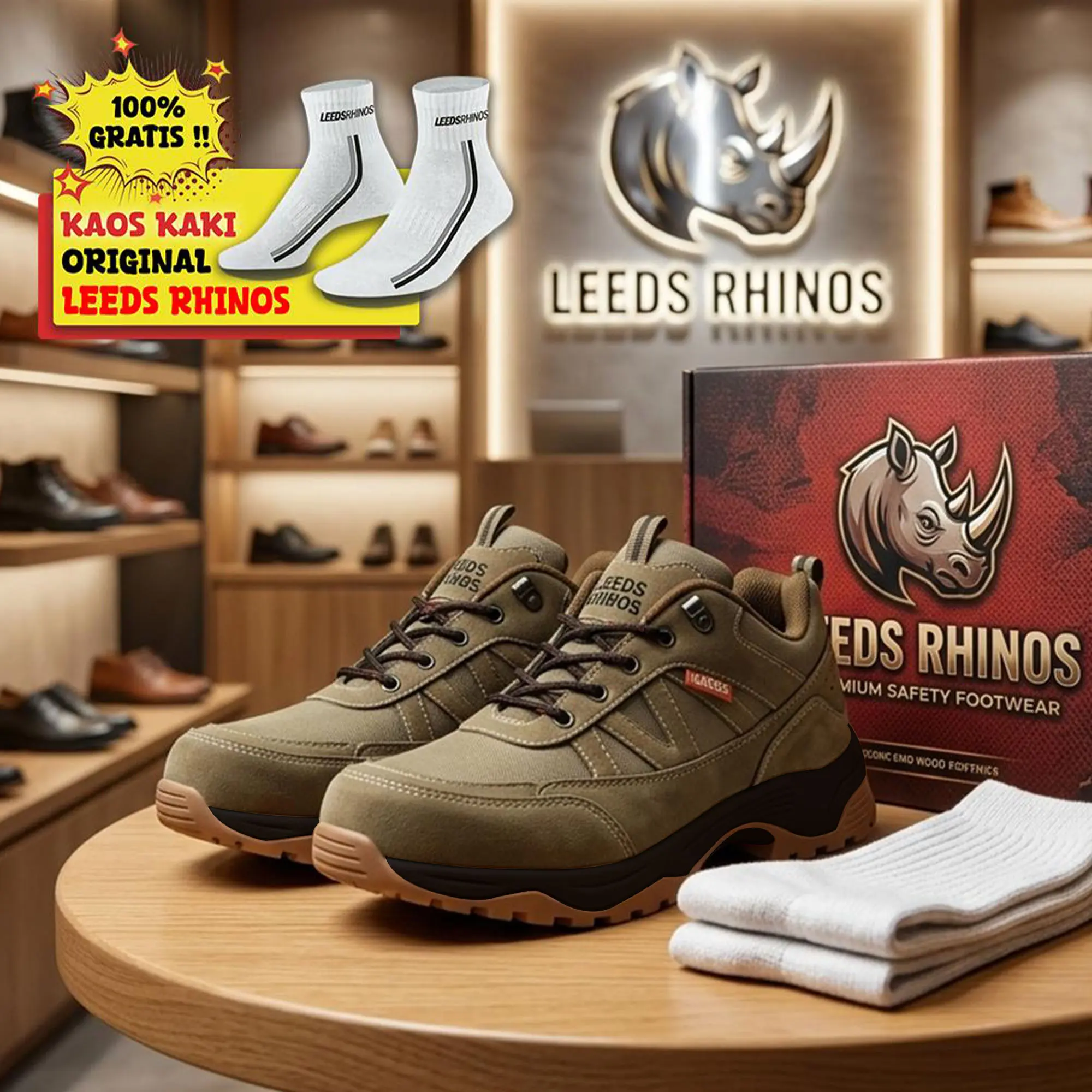 Sepatu Safety Low Pendek Sepatu Kerja Lapangan Dan Kerja Berat Shoes Terlaris RH-03 CREAM