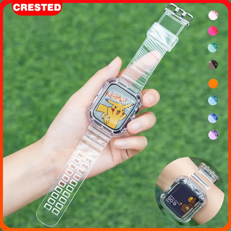 Tali Jam Tangan Pelindung Transparent Case Strap for Apple Watch Smartwatch T500 T55 T500 plus HW22 W26 IWO 45mm 41mm 42mm 44mm 40mm 38mm Iwatch Series 9 8 7 6 5 4 3 2 1 SE Glacier Sport Case Cover Band Accessories(No Watch)
