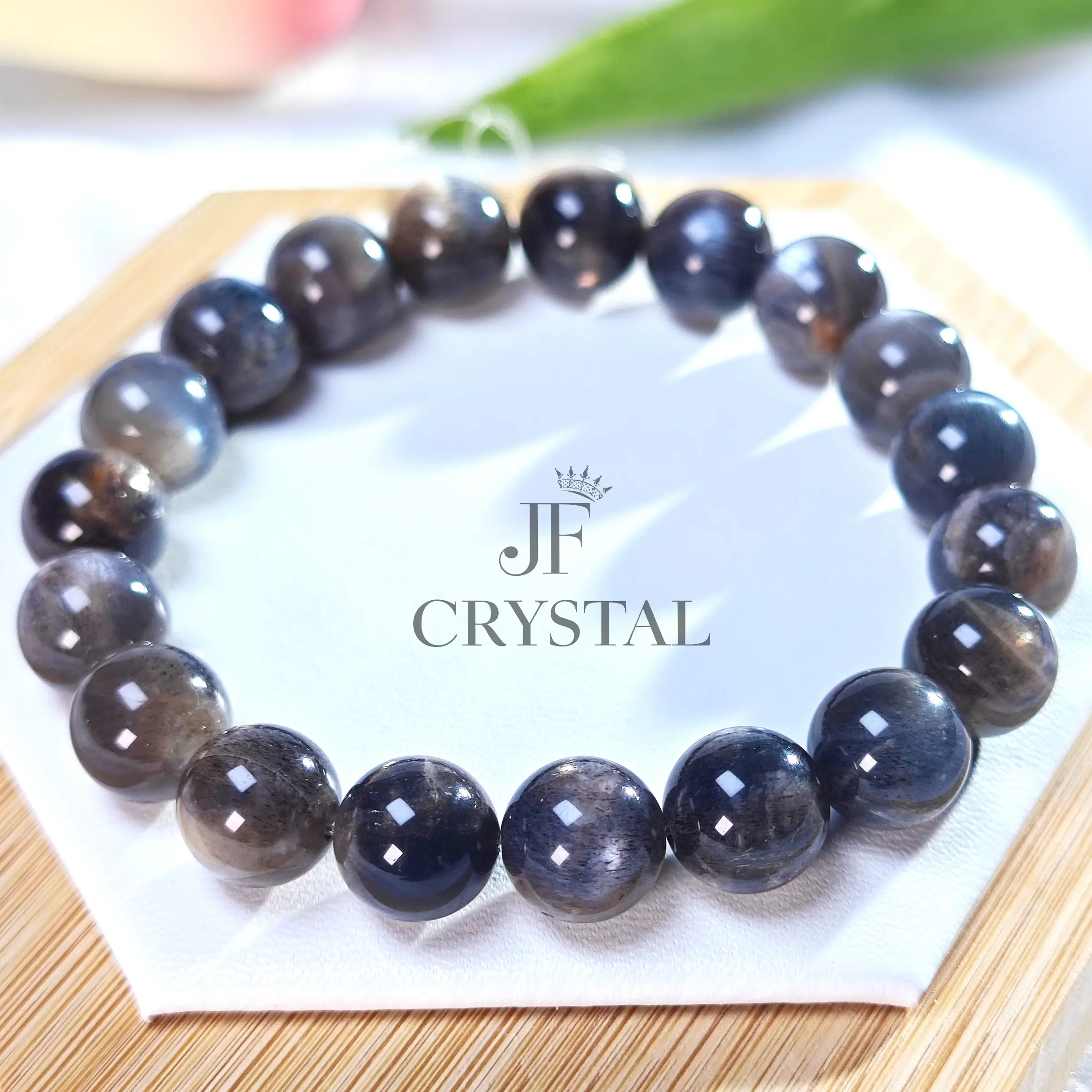 Natural Crystal Black Backbone Black Moonstone Gray Moonstone Tiger Eye Shining Clear Single Circle Round Bead Bracelet