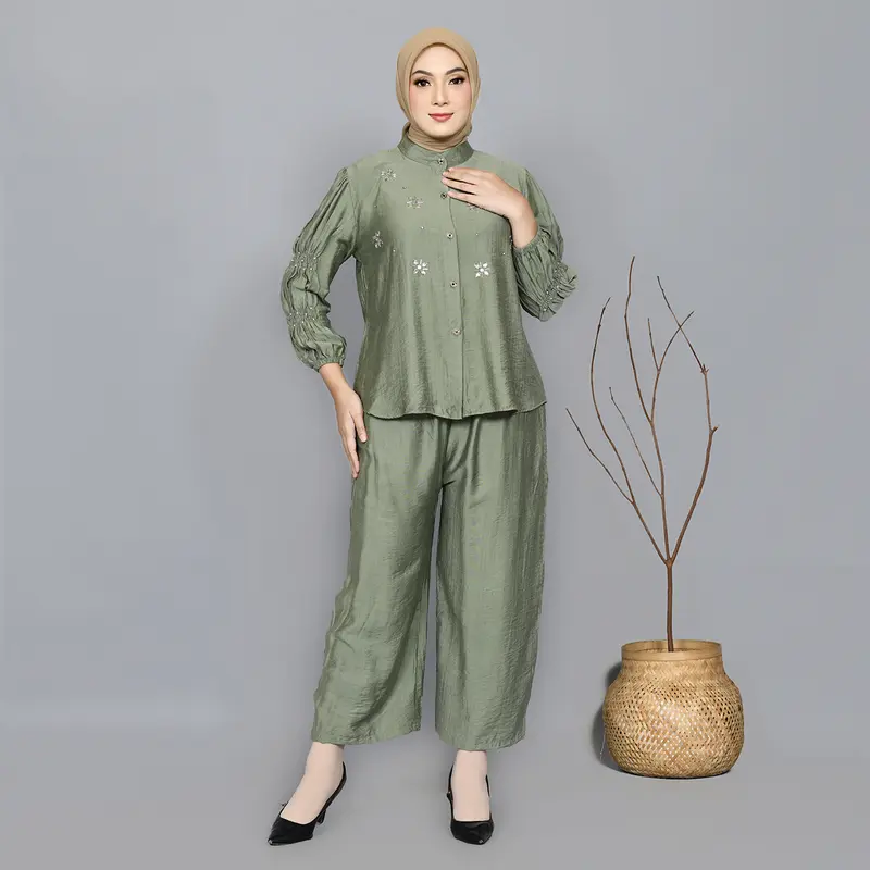 LIYANA One Set Wanita Payet Mewah Setelan Atasan Celana Kekinian 7
