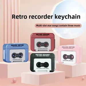 [Pengiriman Jakarta] 4Pcs Versi Audio Keychain/Retro Gantungan Kunci/gantungan kunci radio mini playable music /Rekaman Hadiah Unik/Couple Keychain / Rekaman Keychain / Music Box Couples gantungan kunci