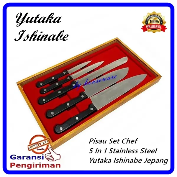 Pisau Set Jepang Stainless Steel 5 In 1 Pisau Chef 5Pcs Pisau Dapur Set Stainlis Yutaka Ishinabe