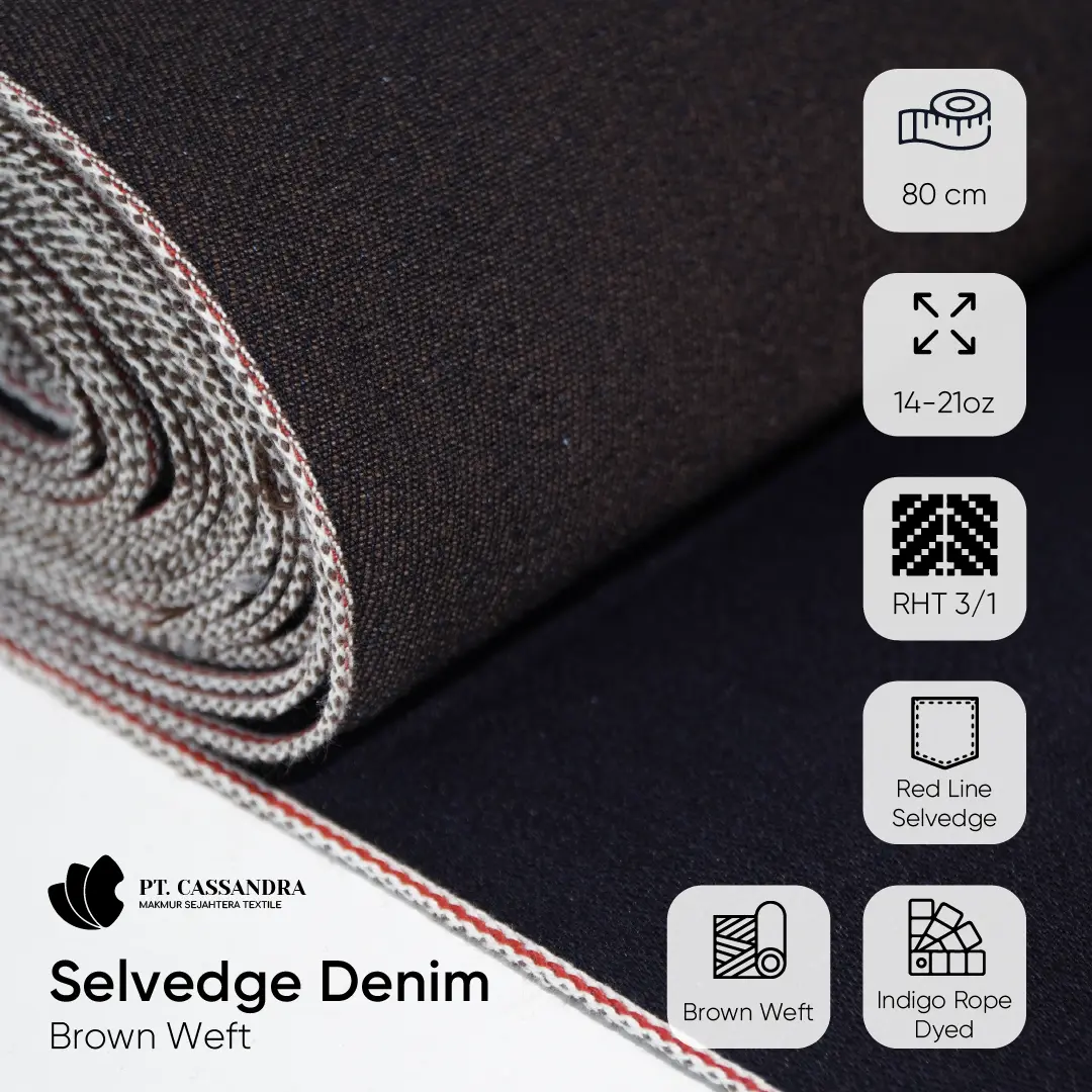 Kain Denim Brown Weft Selvedge Line, 14-18 oz, Red Selvedge Line, Raw | Cassandra Textile