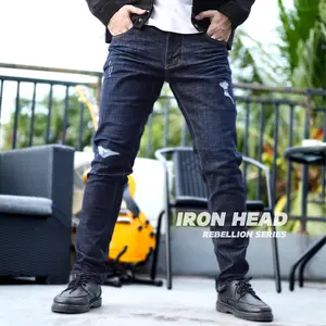 IRON HEAD Ripped Jeans Rebellion Series ‐ Celana Slimfit Jeans Pria Stretch Sobek Obsidian Blue