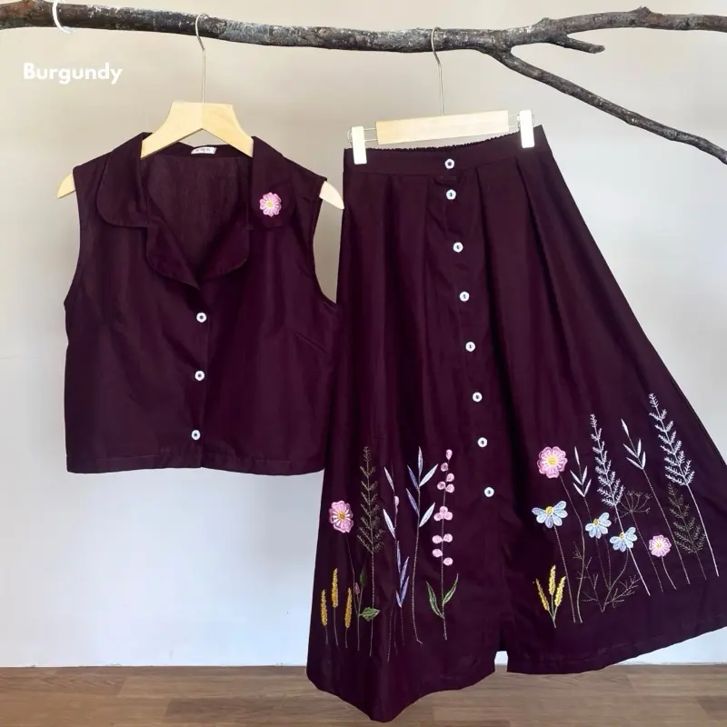 WPS Aster – Setelan Rok & Vest Linen Aesthetic Cewek Hijab Friendly 8