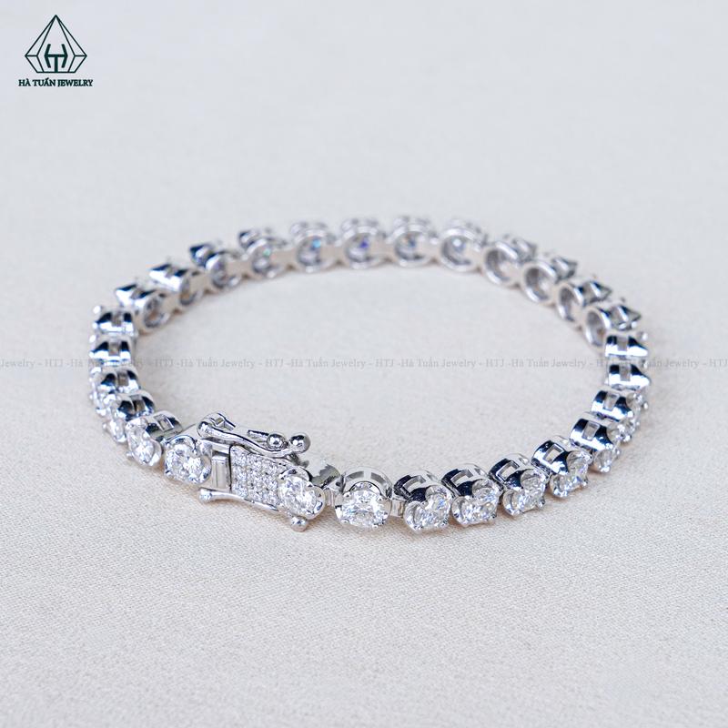  Lắc Tay BẠC 925 Xi Kim Đính FULL Moissanite 3-5mm BGX099 Hà Tuấn Jewelry 