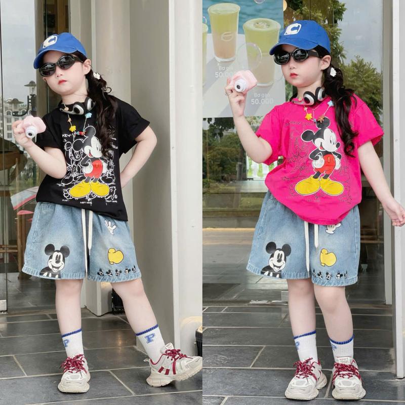 {Phúc Anh Kidss} set đồ áo phông quần jean cho bé gái fom rộng-hình MICKEY Siêu Xinh -A01