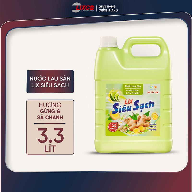 Nước lau sàn Lix can 3,3L siêu sạch hương gừng và sả chanh sàn sạch sáng bóng 15103