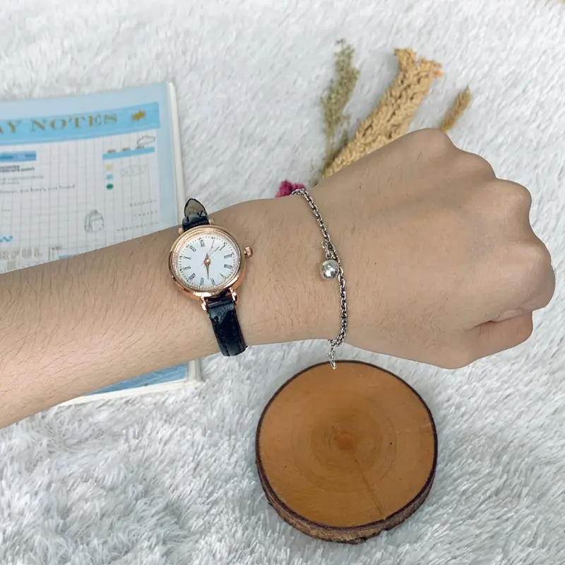 ANKL001 Jam Tangan Quartz Strap PU Analog Casual Gaya Retro Wanita Bulat Watch Korean Fashion 2