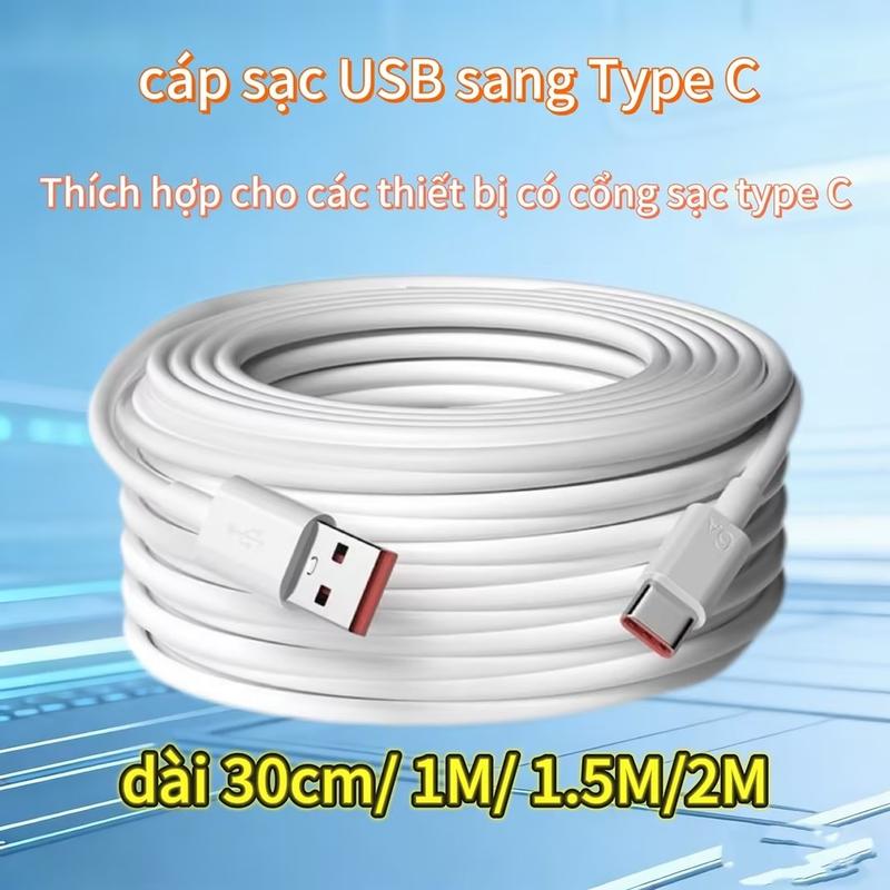 Dây Sạc USB sang Type C màu trắng -Dài 30cm/ 1M/ 1.5M/ 2M - Dùng cho các thiết…