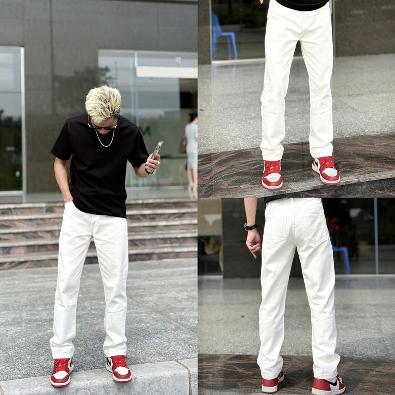 SONOMEN - Quần Jean Nam Ống Đứng Màu Trắng Chất Liệu Jean Cotton Cao Cấp - Sơn Tóc Bạc
