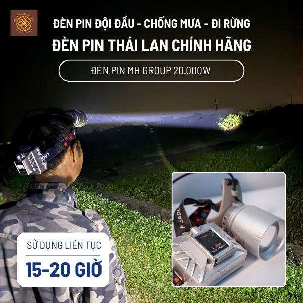 Đèn Pin Đội Đầu Thái Lan MH Group 20.000W - Chiếu Sáng 15-20h Sáng Tỏa - Siêu Sáng - Chiếu Xa 500m Có Thể Zoom To Zoom Nhỏ Pin 40.000mAh Chuyên Đi Rừng Đi Soi