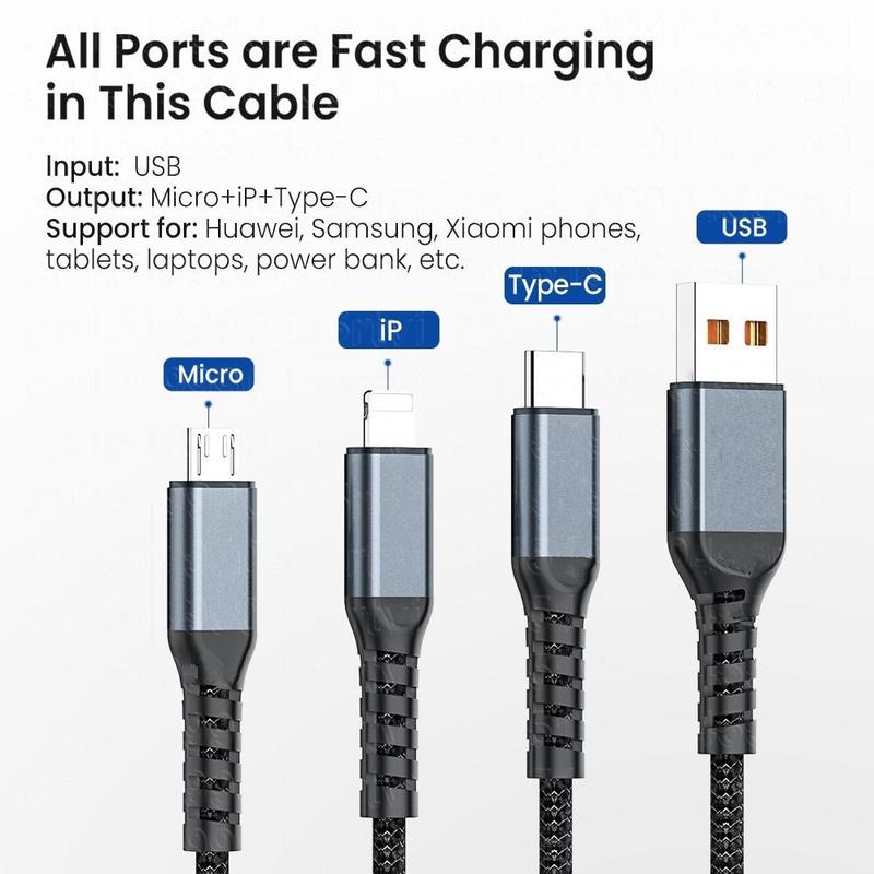 Product Introduction of 3 in 1 6A 100W  Super Charging Data Cable Micro USB Type C Fast Charger Type-C Cable Data Cable 34