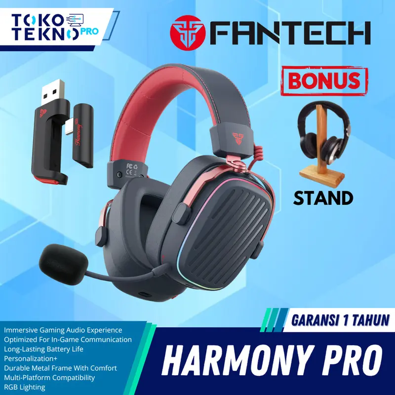 Fantech Harmony Pro WHG02P / WHG-02P / WHG02-P Virtual 7.1 Headset Gaming 3 Connections Wireless Bluetooth Wired 0