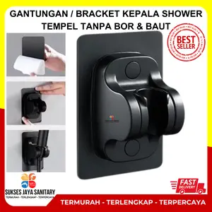 Holder Shower Tempel Gantungan Shower Hanger Braket/Bracket/Cantolan Shower Tempel Kuat Tanpa Bor Hitam Air Selang