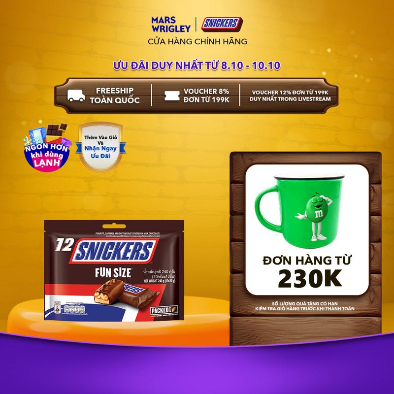 [Tặng Ly sứ cho đơn 230K] Kẹo Socola Snickers Funsize túi 240g (12 thanh)