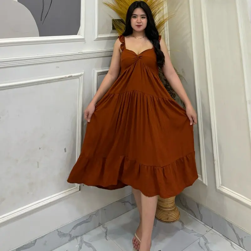 midi dress rayon twill Plus Size - Midi Rayon Twill Off Shoulder Peasant Dress