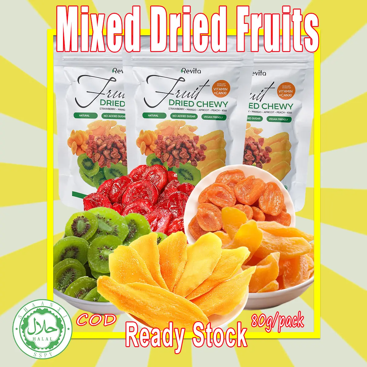 [HALAL]Mixed dried fruit Dried  Dried mango Dried apricots Dried peaches Dried kiwi 80 g Quick delivery [READY STOCK] Food Snack Strawberry