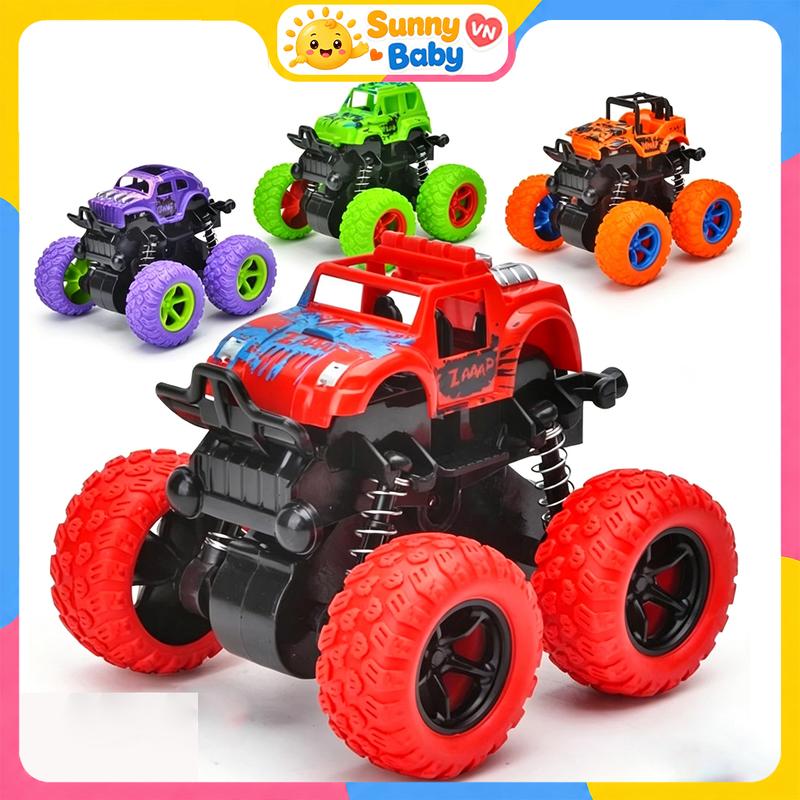 Xe ô tô đồ chơi trẻ em kiểu Monster Truck có 4 bánh xe, hệ thống treo và cơ chế chuyển động quán tính