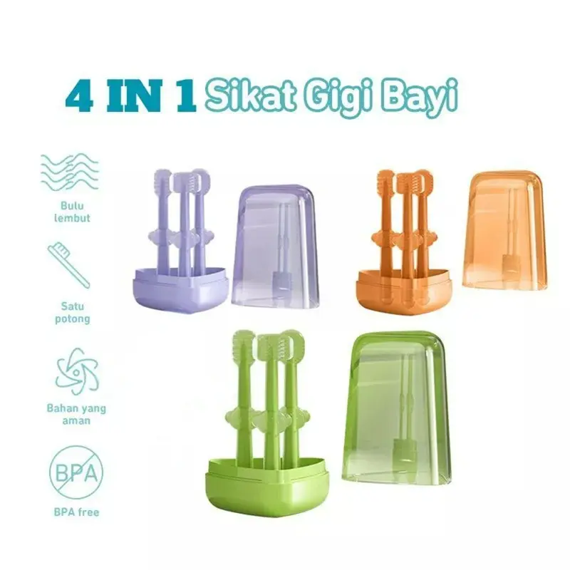 （COD）Sikat Gigi Bayi pembersih lidah bayi Sikat 4 in 1 penyedot ingus bayi  Perawatan Mulut Bayi Sikat Gigi Silikon Bebas BPA/ Sikat Gigi Lidah Bayi 3 in1 Food Grade Silikon Pembersih Mulut Baby Newborn Infant Toddler Girls Boys Brush 0