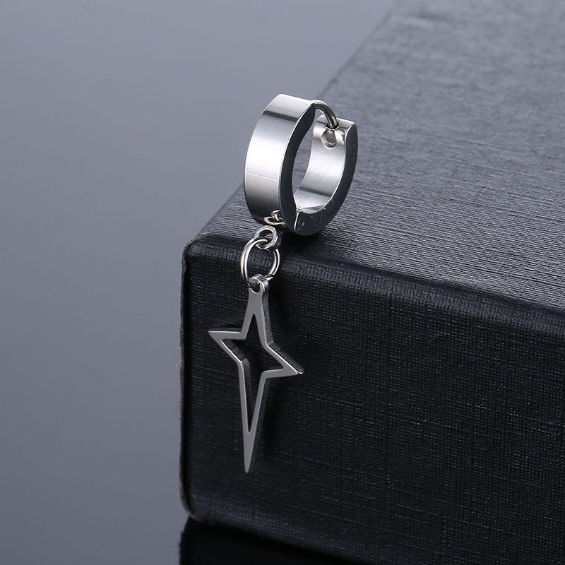 STOUT-anting jepit Aksesoris Silver yang menawan dengan gaya terbaru berbentuk bintang Earrings berbentuk bintang berlubang