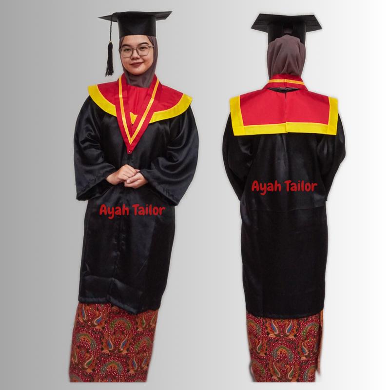 BAJU TOGA JUBAH WISUDA DEWASA SMP SMA SARJANA MERAH LIST KUNING 5