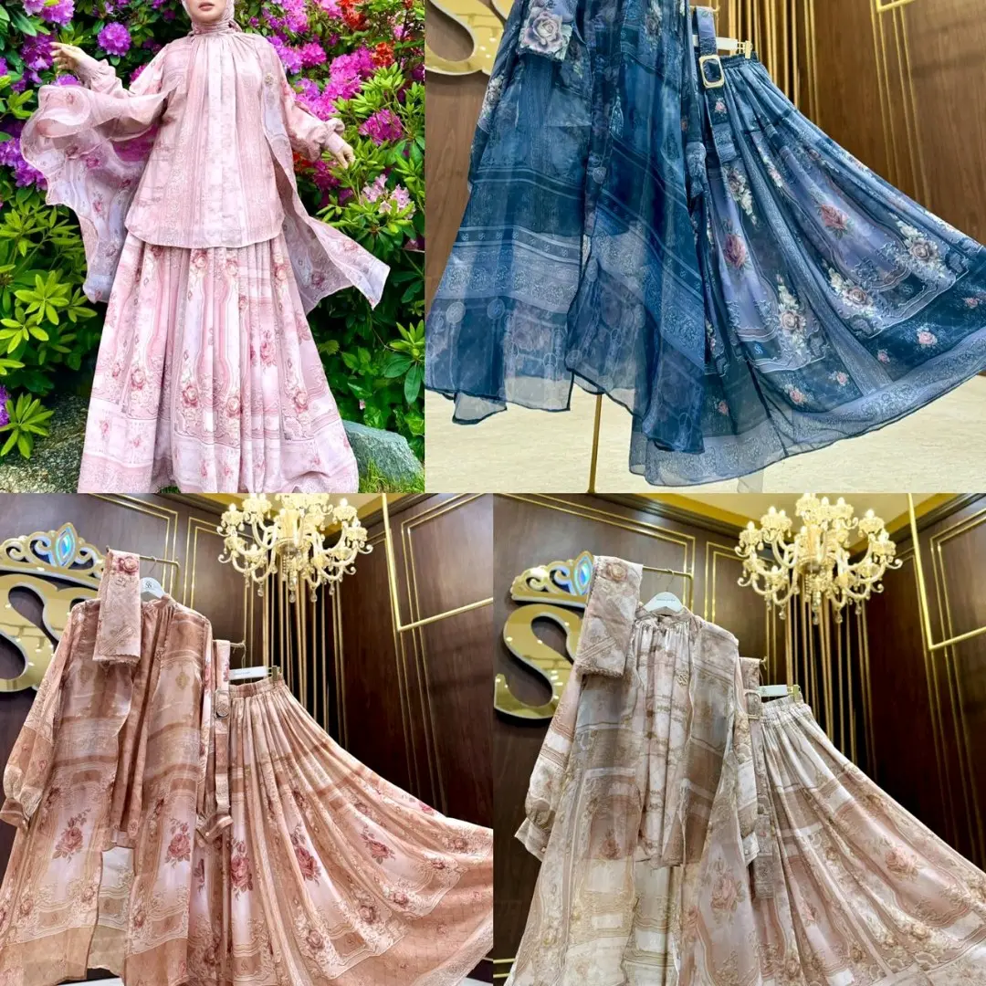set rok  rompi organza mewah printing ss by sheila saukia