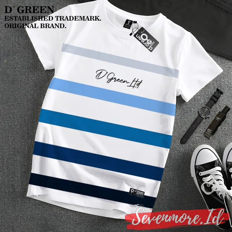 Baju Kaos Distro Pria Kasual keren terbaru D`GREEN Motif LIST LENGAN Kain Katun Combed 30s 6