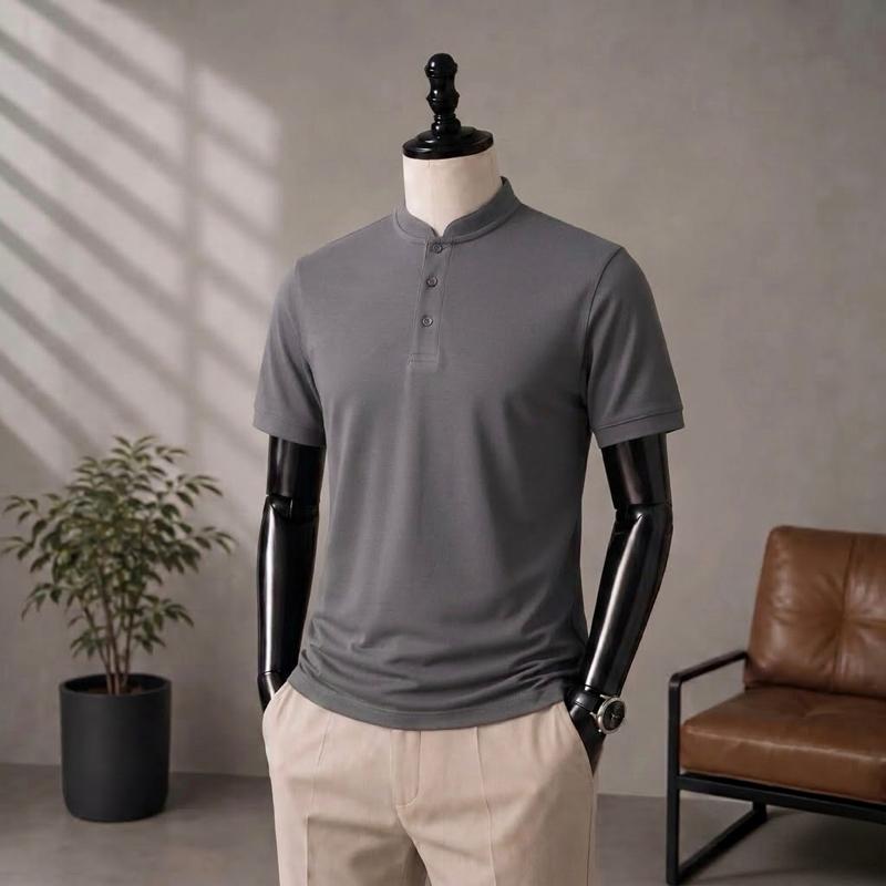 69 POLOMAN - Áo Thun Nam Cổ Tàu Vải Thun Cá Sấu Form Cơ Bản Thiết Kế Trơn Basic Chất Lượng Cao