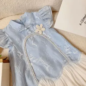 KIYOMI-- Bunga Flowers Anak Perempuan Gaun Pesta  semi dan musim panas rok lengan Gaun Pesta Princess hanfu anak perempuan musim panas gaun lucu dress anak perempuan Kids Fashion