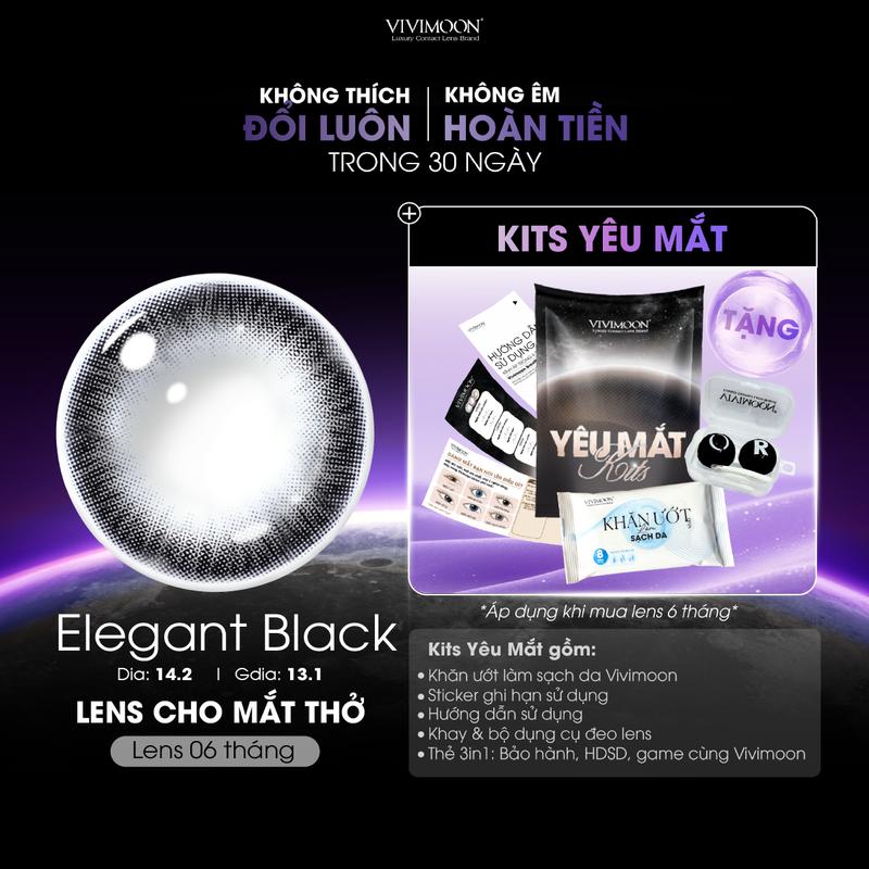    6 MONTHS   Kính áp tròng cận Elegant Black màu đen láy tự nhiên Lens cho mắt thở chất liệu Silicone Hydrogel  Vivimoon  Giá 01 đôi  
